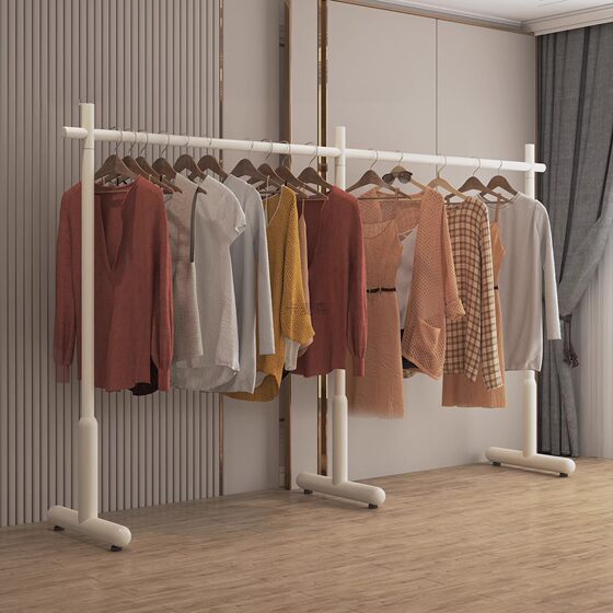 Clothes rack, floor-standing folding clothes drying rack, does not take up space in the bedroom, living room, cream white, strong, simple coat rack