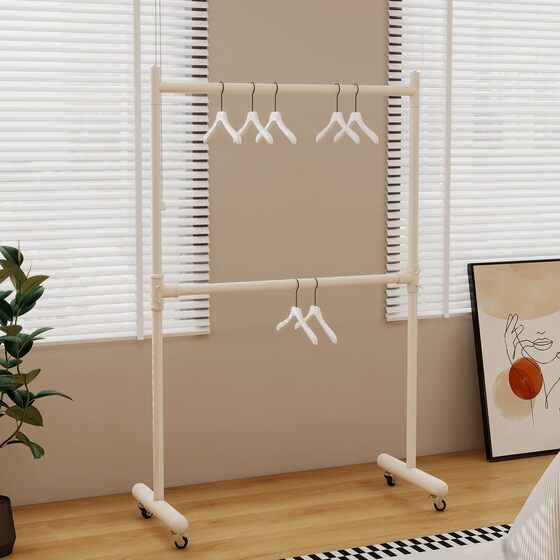 Floor-Standing Adjustable Coat Rack, Multi-Layer Indoor and Outdoor Clothes Drying Rack, Thickened and Reinforced with Wheels, Movable Clothes Hanger