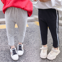 Female Children Black Grey Sports Beats Bottom Pants Spring Fall New Children Foreign Air Outwear Pure Cotton Elastic Casual Pants