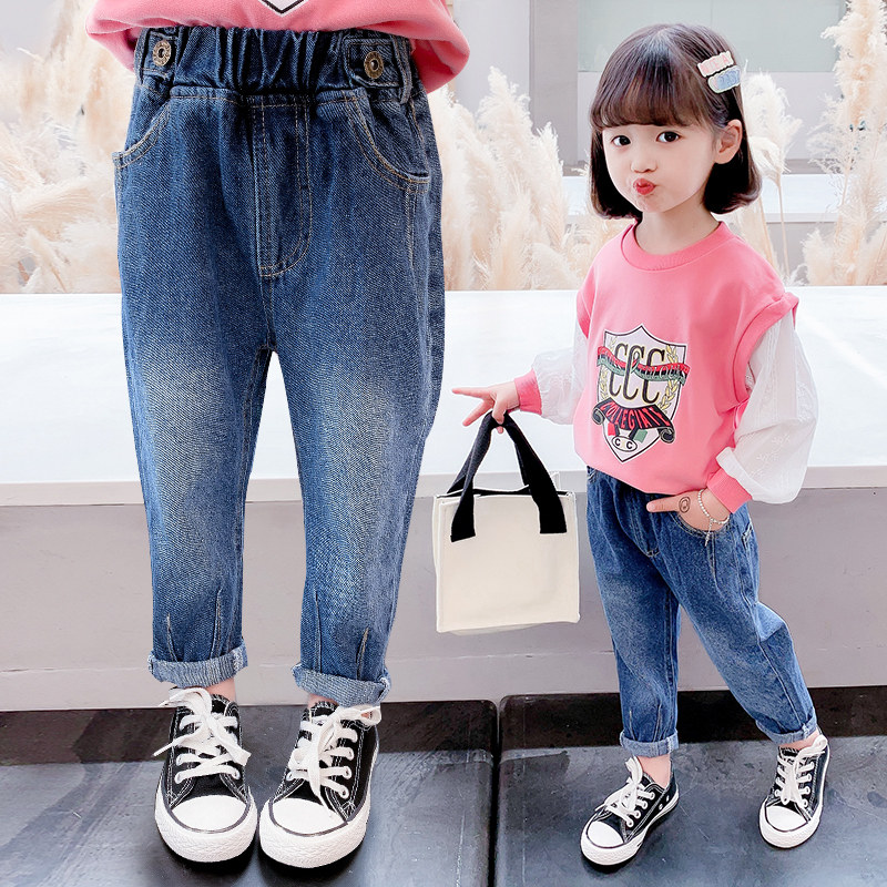 Boys and girls' jeans spring and autumn new children's Korean version loose harem pants baby casual carrot trousers tide