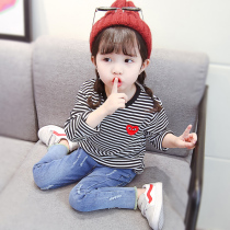 Girl Black White Striped T-shirt Spring Autumn Clothing 19 New Male Baby Round Collar Long Sleeve Undershirt 3-Year-Old Childrens Blouse