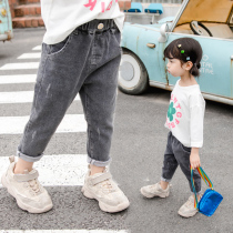 Girl Black Jeans Autumn Winter Dress Child Han Version Elastic Plus Suede Small Foot Pencil Pants Thickened Casual Long Pants