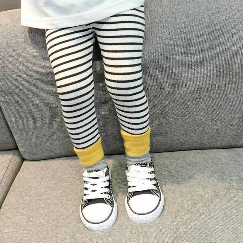 Girls black and white striped underwear spring and autumn 1-year-old baby 3 children outside wear high-elastic cotton long pants