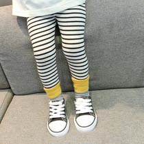 Girl Black & White Striped Beat Bottom Pants Spring Autumn Season 1 Year Old Baby 3 Children Foreign Air Outwear High Elastic Pure Cotton Long Pants
