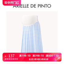 French ARIELLE DE PINTO maternity wear summer loose and comfortable high waist belly support blue and white plaid skirt