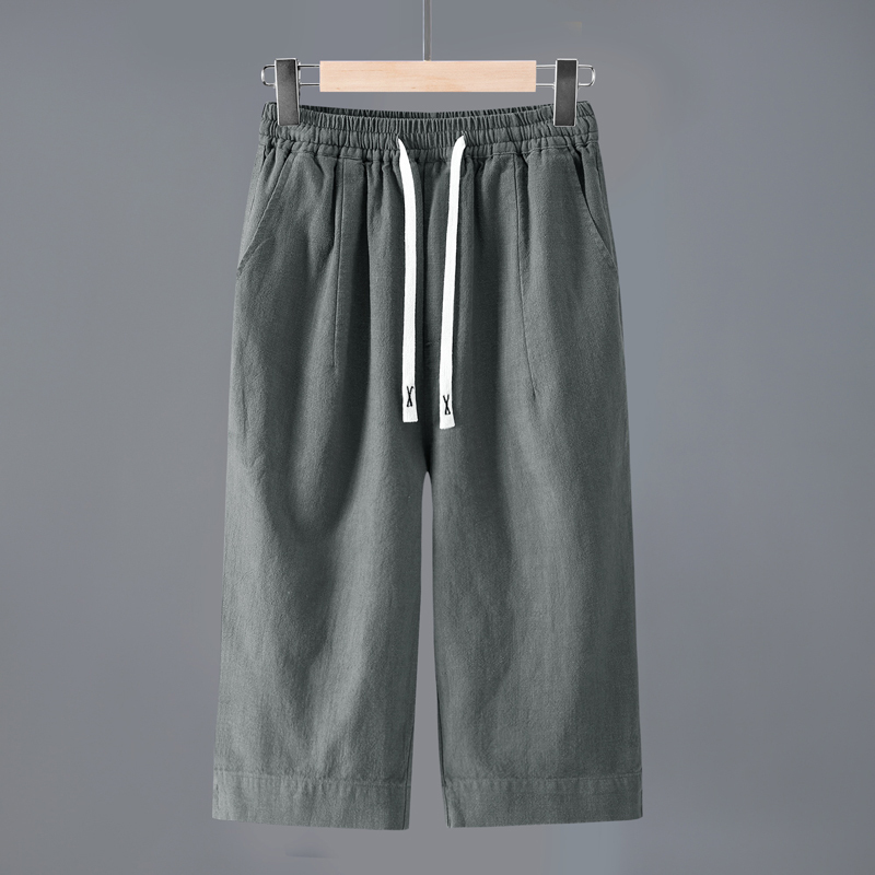 Summer Breathable Solid Color Linen Over-The-Knee Shorts Ramie Capri Pants Elastic Drawstring Cotton-Linen Fabric Casual Breeches Summer Breathable Solid Color Linen Over-The-Knee Shorts Ramie Capri Pants Elastic Drawstring Cotton-Linen Fabric Casual Breeches