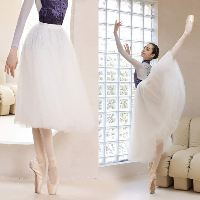 danzbaby バレエ パフォーマンス コスチューム 大人用 ダンス スカート ホワイト プロフェッショナル テント スカート ロング ガーゼ スカート バレエ スカート B159