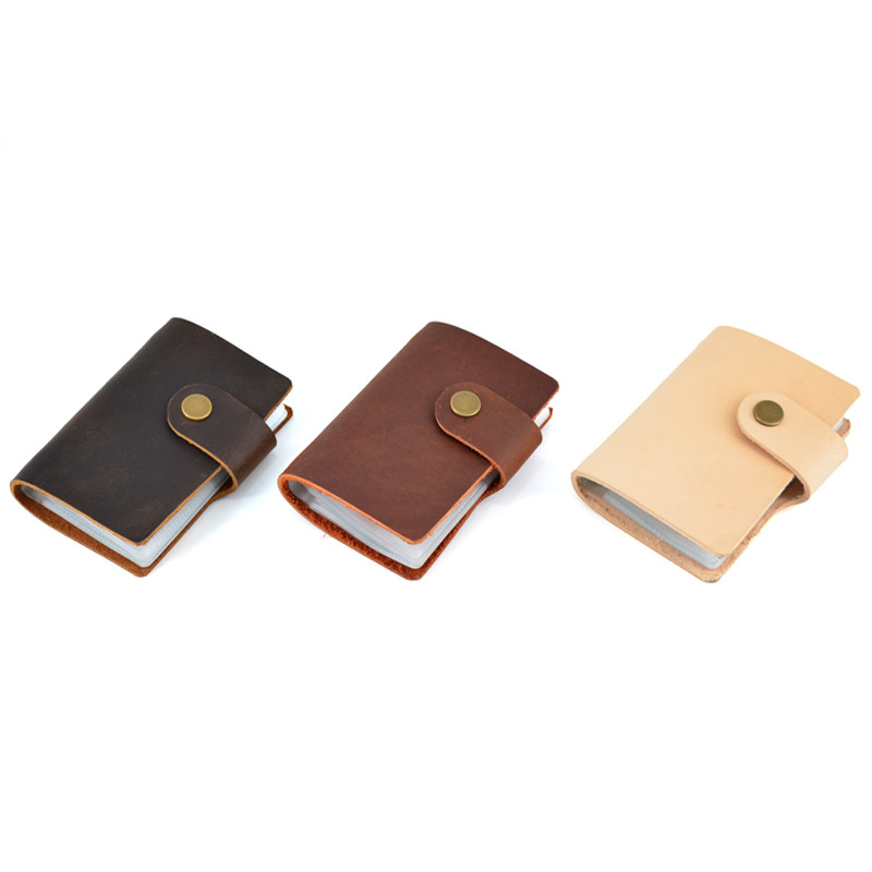 pihoo handmade genuine cowhide card holder retro large-capacity card holder multi-card card holder leather simple buckle