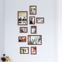 Entrance photo wall vertical style punch-free ins style wall hanging solid wood photo frame combination restaurant background wall decoration