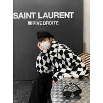 Great value clearance #HOZI checkerboard lamb hair jacket jacket winter thin lapel short edition top jacket