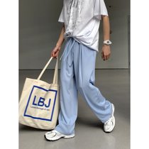 Attitude summer new dark gray light blue drop straight tube high drawstring loose pants long pants men