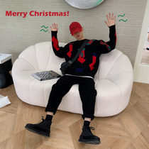 HOZI autumn and winter round neck red and black color Chinese New Year Korean version of ins loose shoulder sweater male trend personality