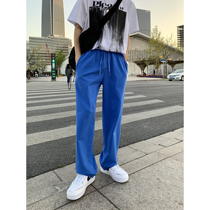 Value clearance# Summer hole burrs straight tube gray white Klein blue sports pants boys Tide brand pants