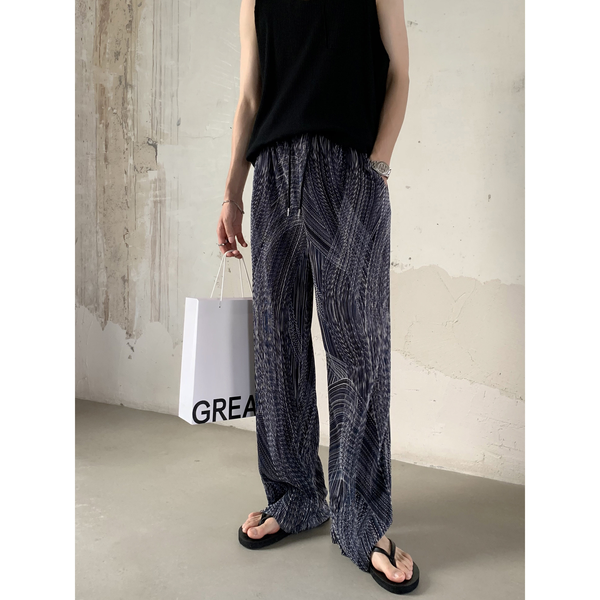 Value Clearing # Summer Design Small Bottle Frame Lazy Dragged Lazy Dragged Long Pants Male