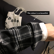 Attitude black and white long sleeve shirt Korean version of ins Net red retro Joker plaid shirt mens tide loose coat spring and autumn