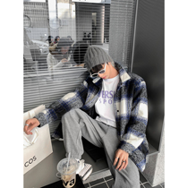 HOZI new long sleeve shirt mesh red retro 100 hitch in Korean version ins Grid Lining Mens Spring Fall and Loose Jacket