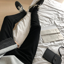 Attitude Korean style to wear elastic trousers wool edge ins Net red retro black slim nine-point jeans men