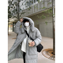 HOZI Premium Hood Knee Loose Profile Medium Long Down Jacket Mens Winter Clothes