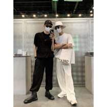 A super-valued clearance#夏季炸街小众韩版褶皱设计坠感竖条纹休闲短袖T恤套装男 a long time off.