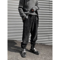 Value Clearance #HOZI New Sweatshirt Checker Texture Versatile Trend Casual Trousers Loose Straight Pants Men