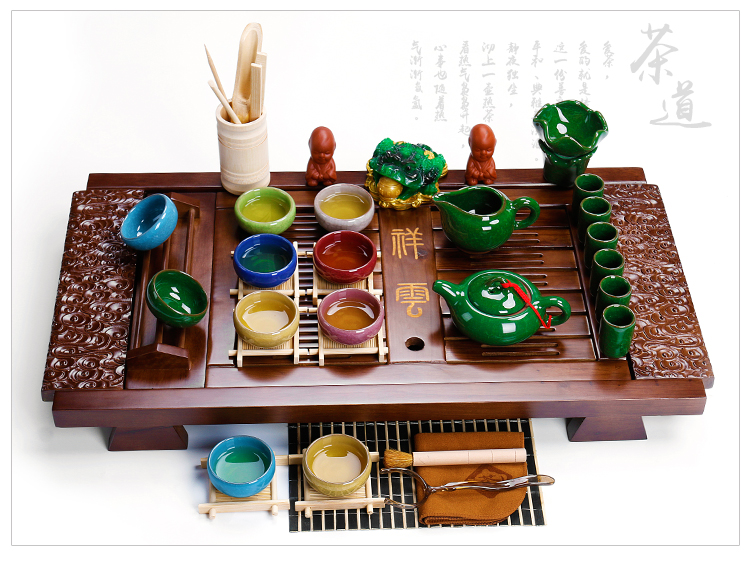ZongTang ceramic kung fu tea set home European modern solid wood tea table xiangyun tea tray teapot tea cups