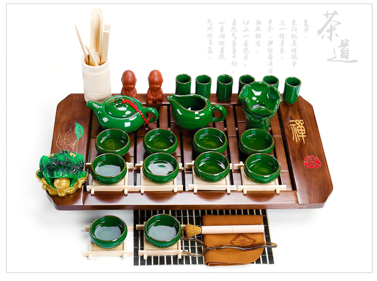 ZongTang colorful ice crack glaze ceramic tea set solid wood tea tray tea table of a complete set of contracted purple sand tea taking