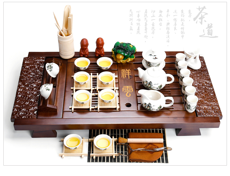 ZongTang ceramic kung fu tea set home European modern solid wood tea table xiangyun tea tray teapot tea cups