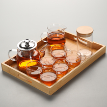 Glass tea set Kung Fu Tea home transparent simple black tea ware high temperature thick tea tray tea table Japanese style