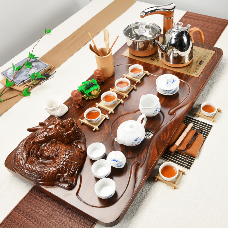 ZongTang kung fu purple sand tea set the home office of a complete set of tea sets of solid wood tea tray tea cups of electrical accessories