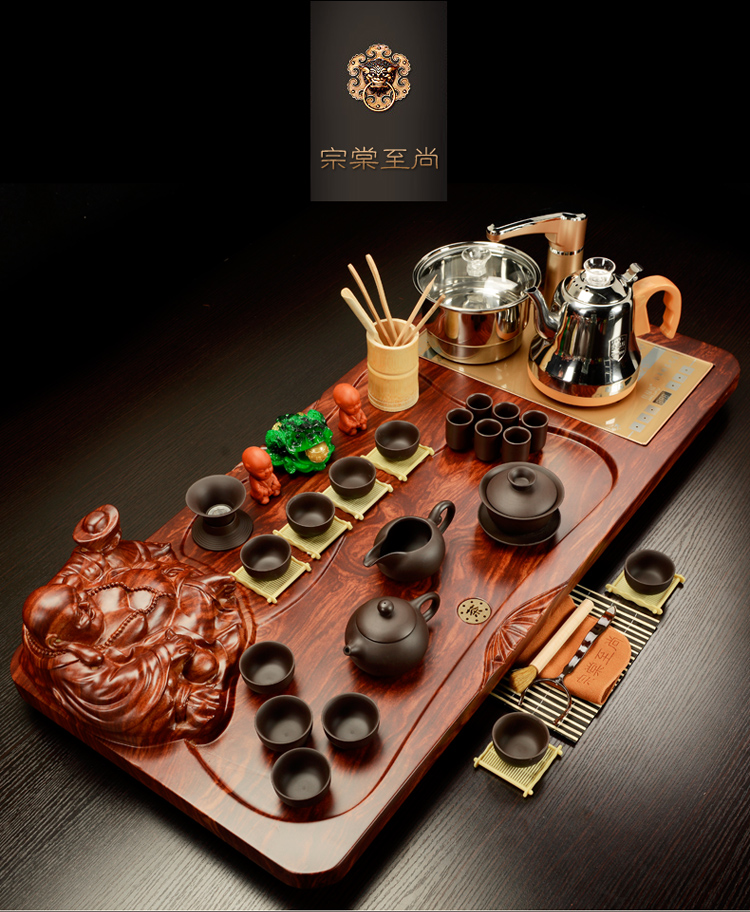 Purple sand tea set household contracted sitting room office solid wood tea tray was kung fu tea tea tea set