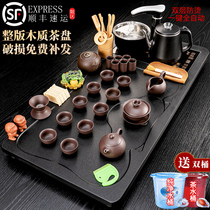Complete set of purple sand kung fu tea set home living room office automatic water Integrated Solid Wood tea tray gift