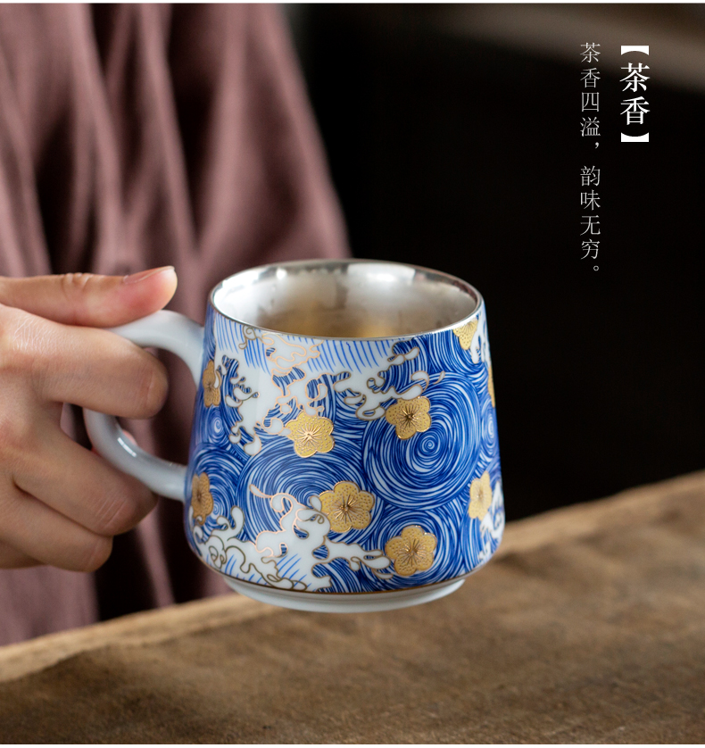 Blue and white porcelain tea set household modern Chinese jingdezhen ceramics coppering. As silver teapot teacup gift box package