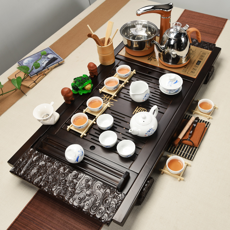 ZongTang tea set suit household contracted and I tea four one solid wood tea tray tea purple sand pottery and porcelain tea set