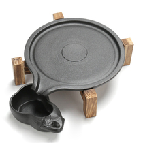 Mill tray tea tray household large tea table single-layer water storage and drainage ceramic stone grinding kung fu tea set round black pottery mouth