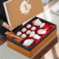Gift box handmade goat Jade white porcelain kung fu tea set set household tea ceramic simple Dehui teapot tea cup