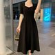 Fat mm summer plus size ເຄື່ອງນຸ່ງຫົ່ມຂອງແມ່ຍິງແມ່ນງ່າຍດາຍແລະ elegant, slimming mid-length dress Hepburn style square neck princess dress