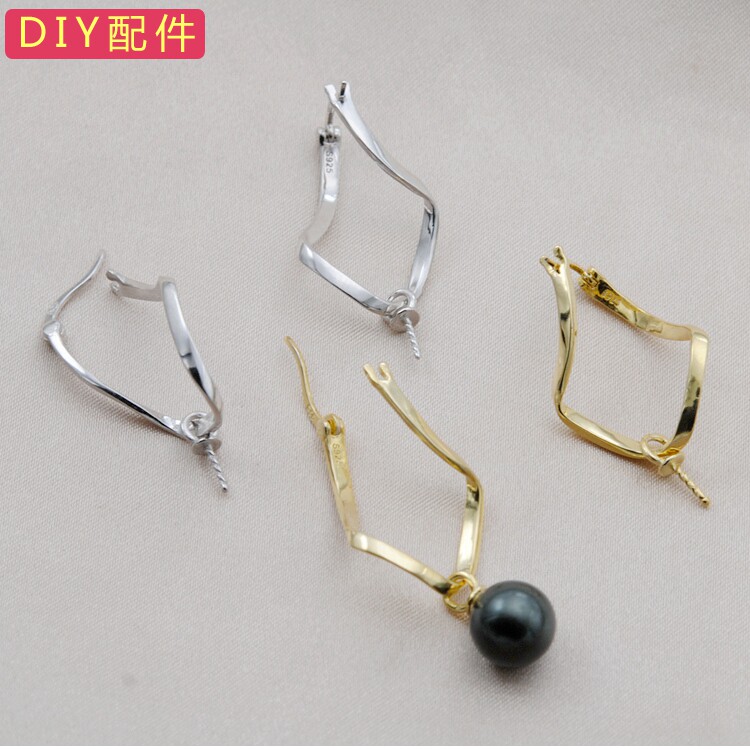 s925 Pure Silver Ear Needle Long Version Ear Pendant Plated Platinum Semi-finished Product Empty Nursery Diy Accessories Material Earrings Pearl Ornament