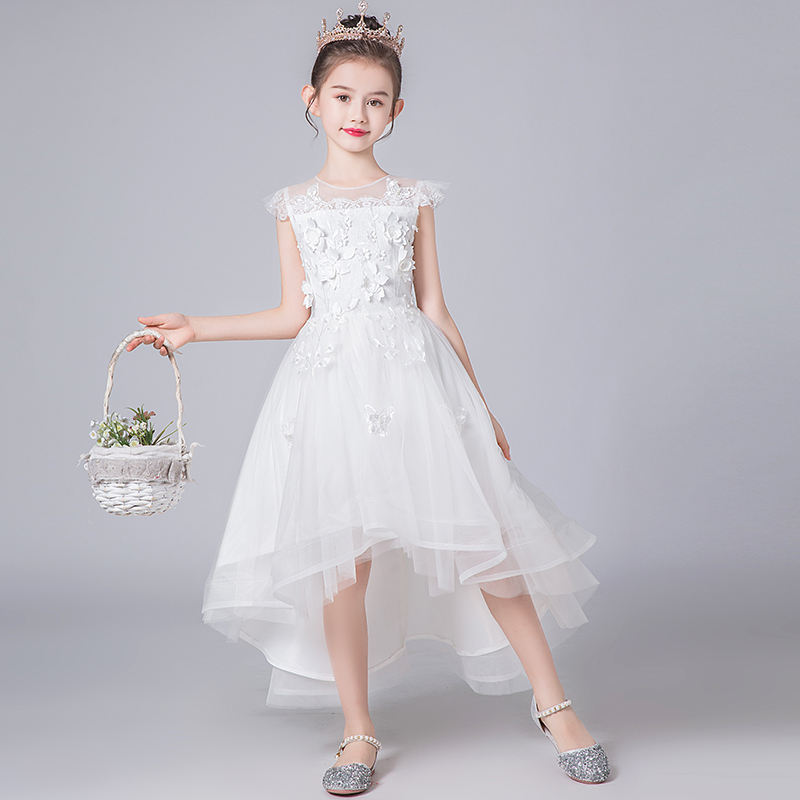 Trẻ em màu trắng hoa con công chúa váy 2019 mới nước ngoài khí cô gái váy trong chương trình con biểu diễn piano chiếc váy mùa hè lớn.