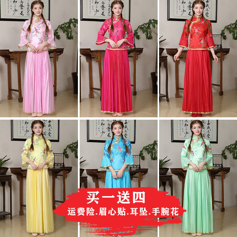 2018 New Chinese-Style Wedding Bridesmaid Dresses, Women's Cheongsam-Style Performance Dresses for Guzheng, Autumn and Winter Long Dresses for Girlfriends