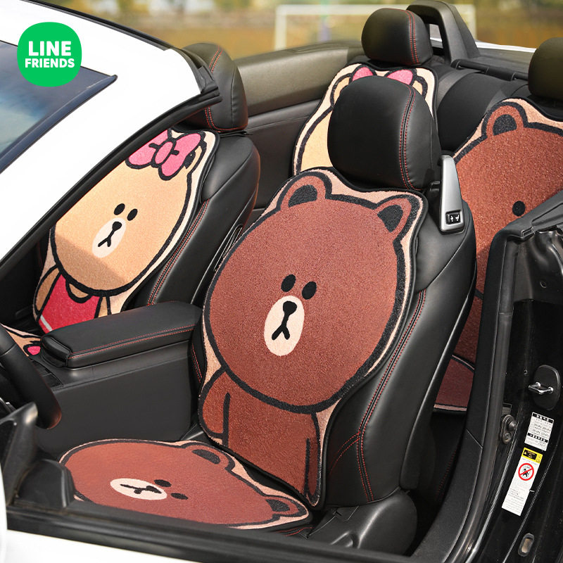 line Brown bear seat cushion cartoon car four seasons universal seat cushion single piece winter plush warm three-piece seat cover