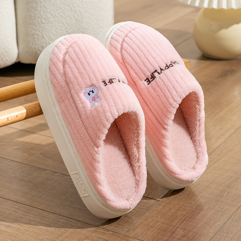 Women's Cotton Slippers for Autumn and Winter, Indoor Home Non-Slip Thick-Soled Plush Warm Slippers for Couples, Men's