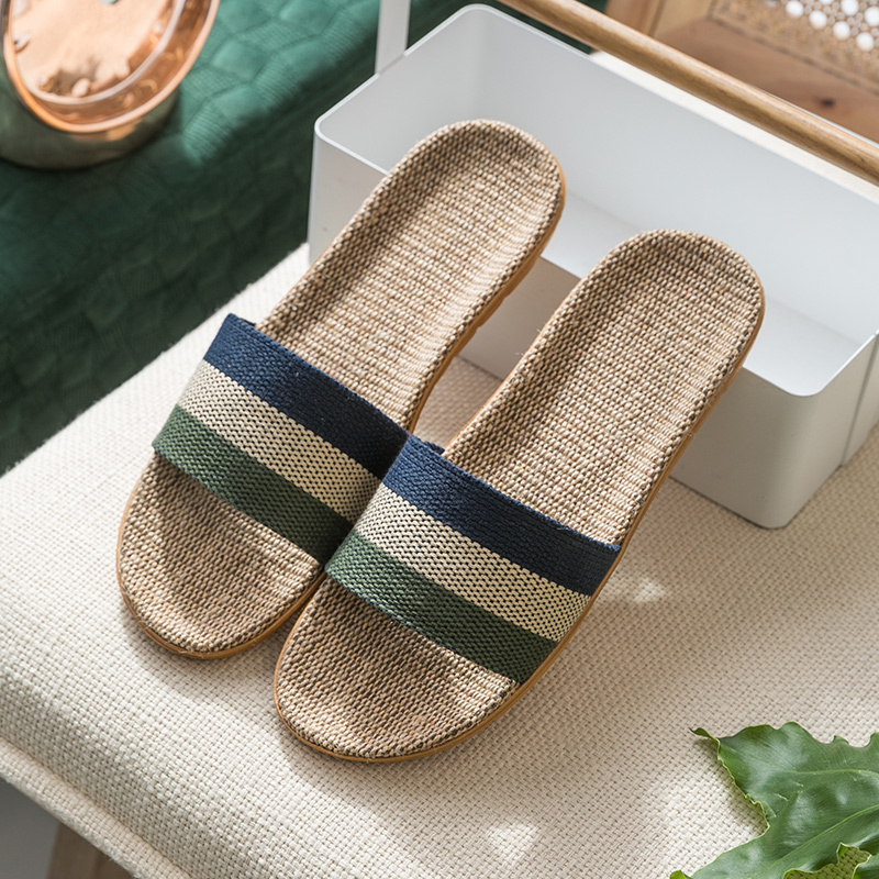 Men's Summer Slippers, Linen, Straw and Rattan Woven, Home Use for Couples, Indoor Non-Slip Floor Soft Sole, Summer Women's Slippers