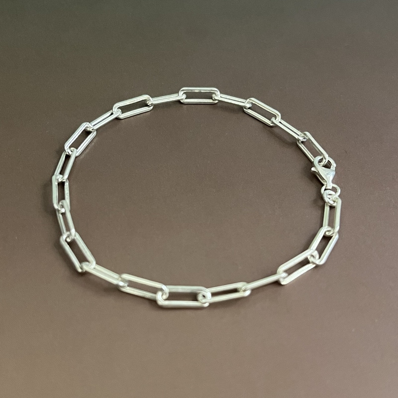 S925 Sterling Silver Bracelet for Women, Paperclip Style, Niche Design, High-End Light Luxury, Simple Silver Bracelet, 4mm