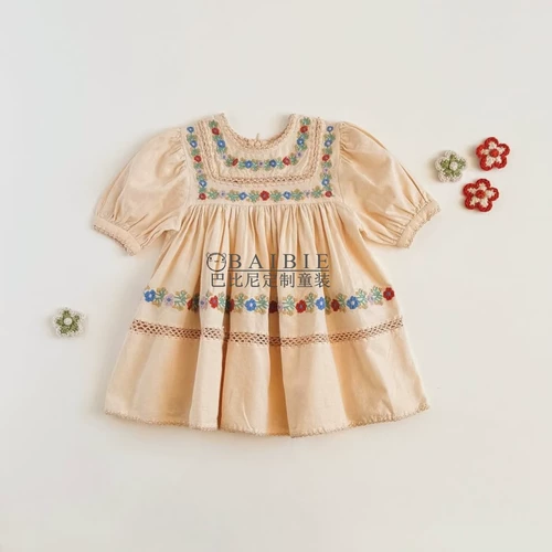 Брендовое летнее качественное платье для принцессы, платье-комбинация, европейский стиль, с вышивкой