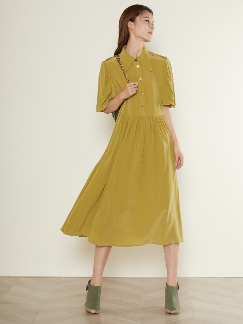 Heavy Crepe Sand Wash True Silk Temperament Name Hime Style Superior Sensations Slim 2022 Summer Shirt Dress Woman