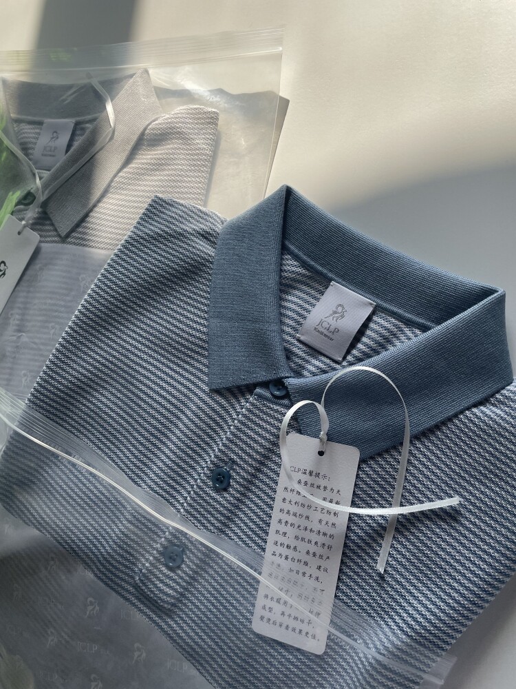 Men's pure - handed men's 100 % silky striped business leisure short - sleeve POLO T - shirt man