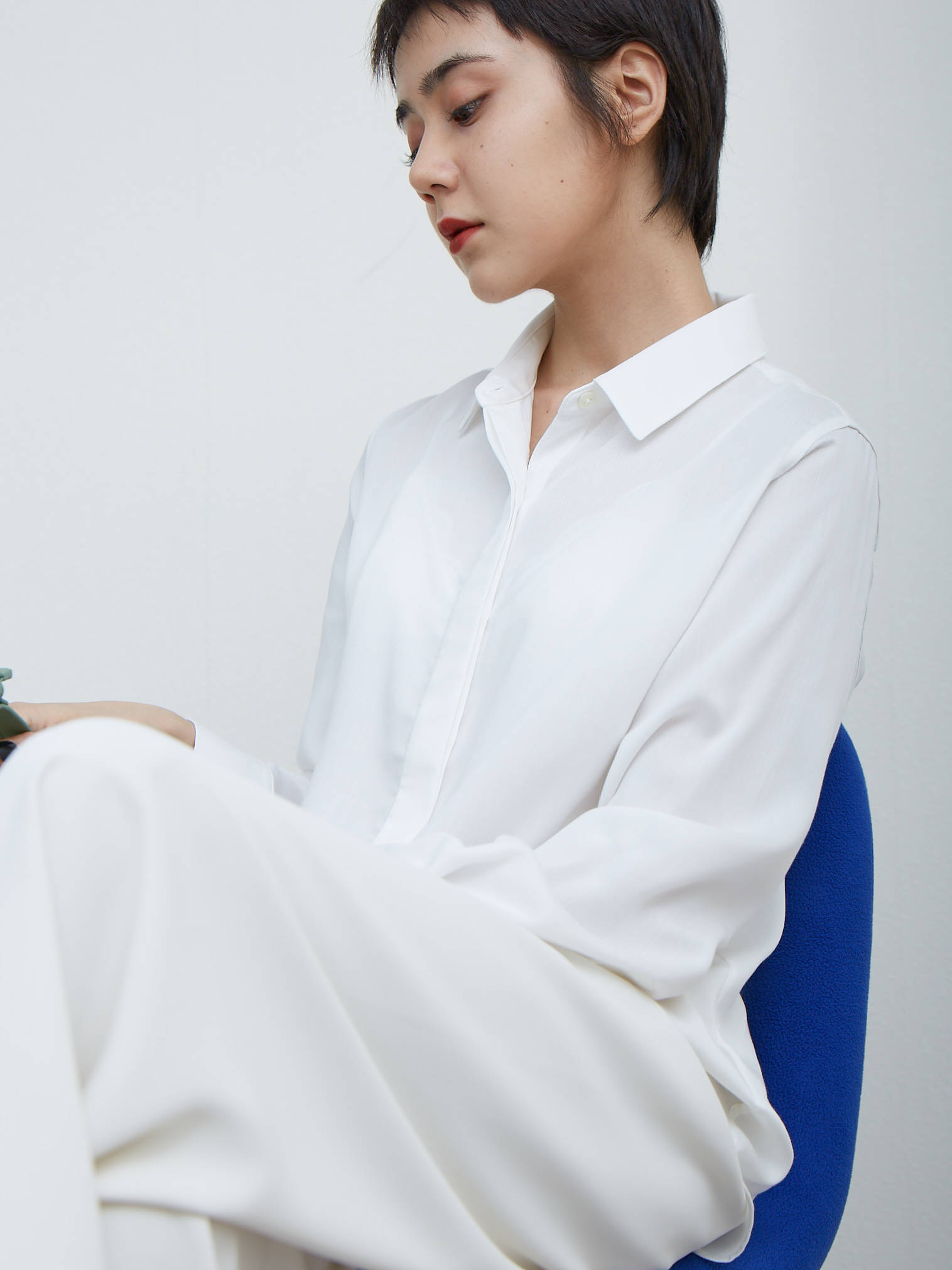 Advanced Silk Texture Japan Imported Triacetic White Shirt Women Summer New Lifted Thin Sun Shirt