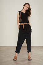 Lazy Tune Includes Leg Double-sided Weaver Linen Broad Leg Nine-divine Raspberry Pants