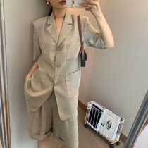 Advanced senses womens clothing Lean Casual Fashion Pro acetate Short sleeves Western Pants Suit Womens summer and two sets
