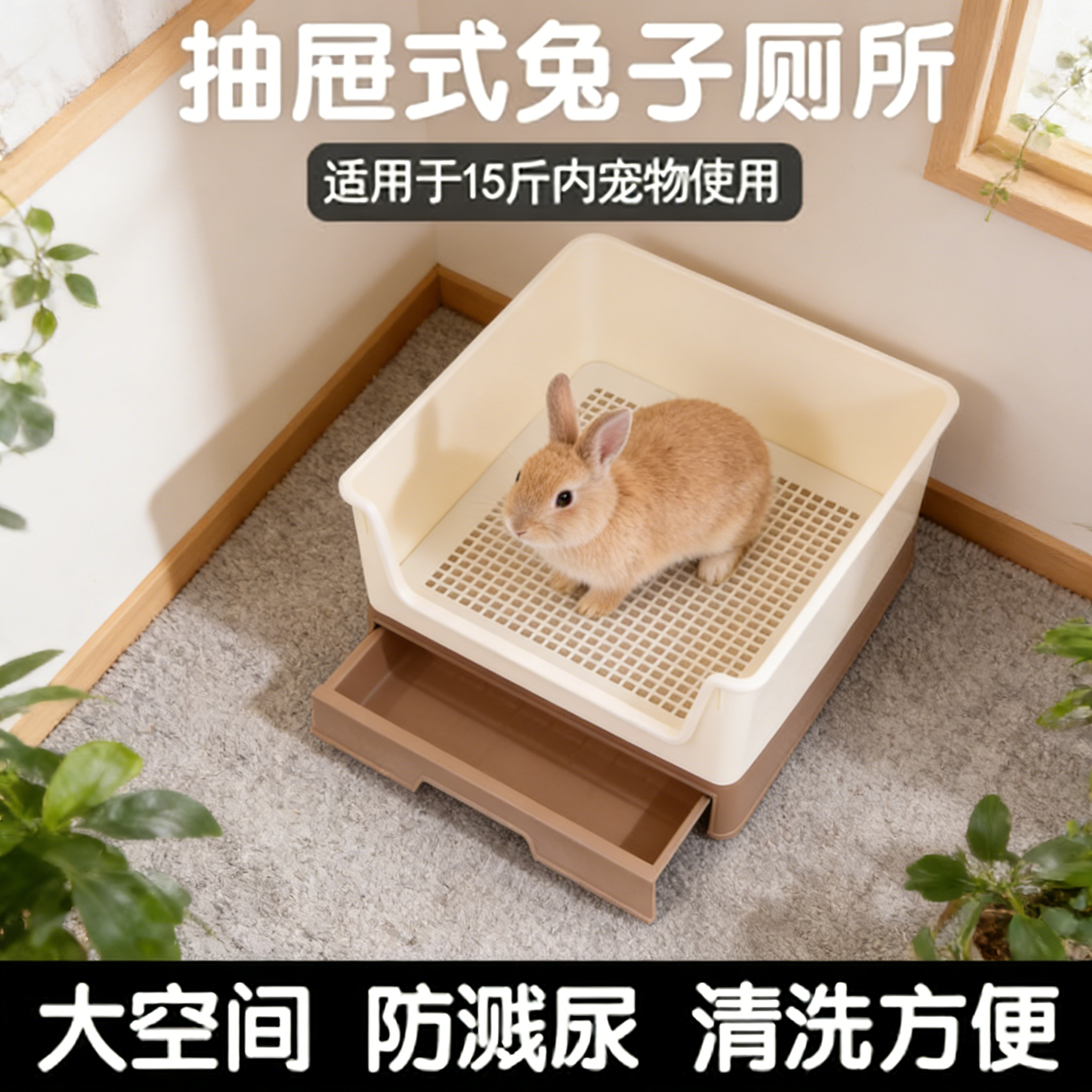 垂耳兔厕所天花板三角加高款接尿不漏+侏儒兔超大砂盆
